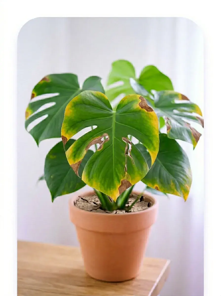 Close-up of a healthy green houseplant leaf in bright natural light.