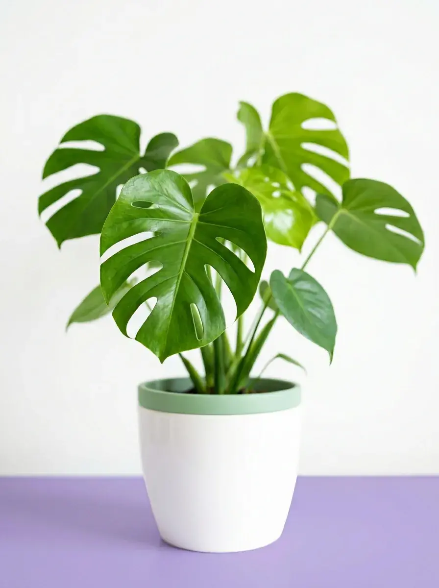 A healthy potted indoor plant in bright natural light