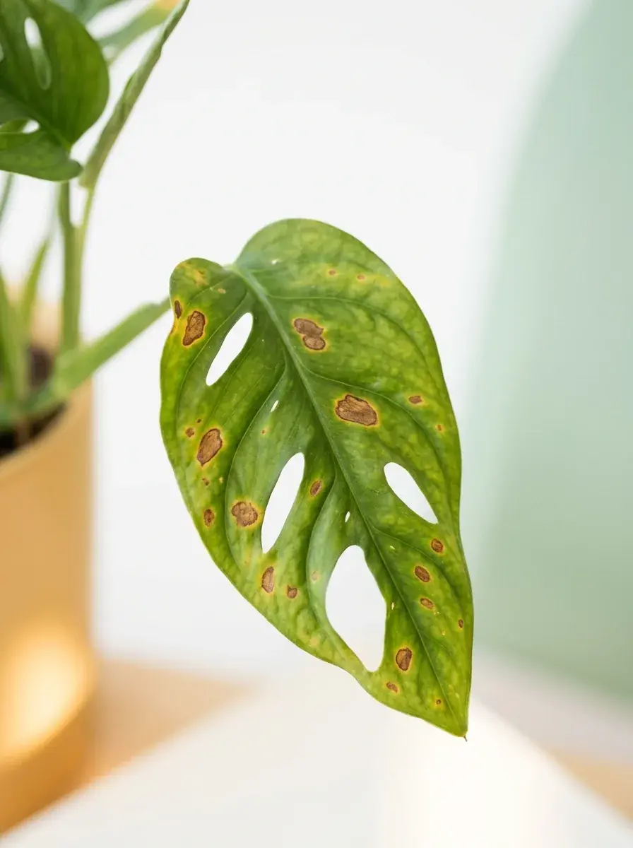 Prim-plan al unei frunze de plantă cu semne de boală, în lumină naturală puternică