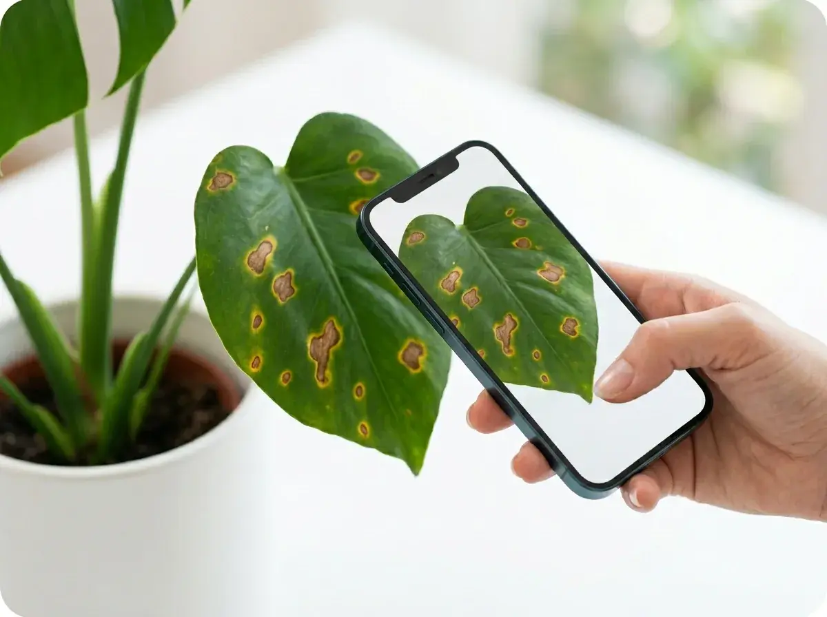 Fotografiind o frunză de plantă bolnavă