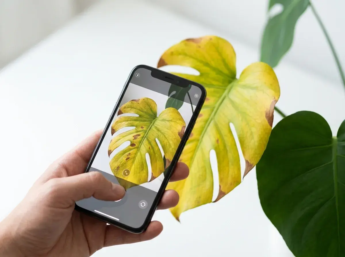 Taking a photo of a sick plant leaf