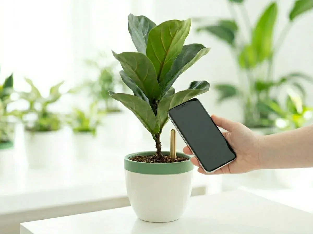 Taking a photo of a plant leaf with a smartphone