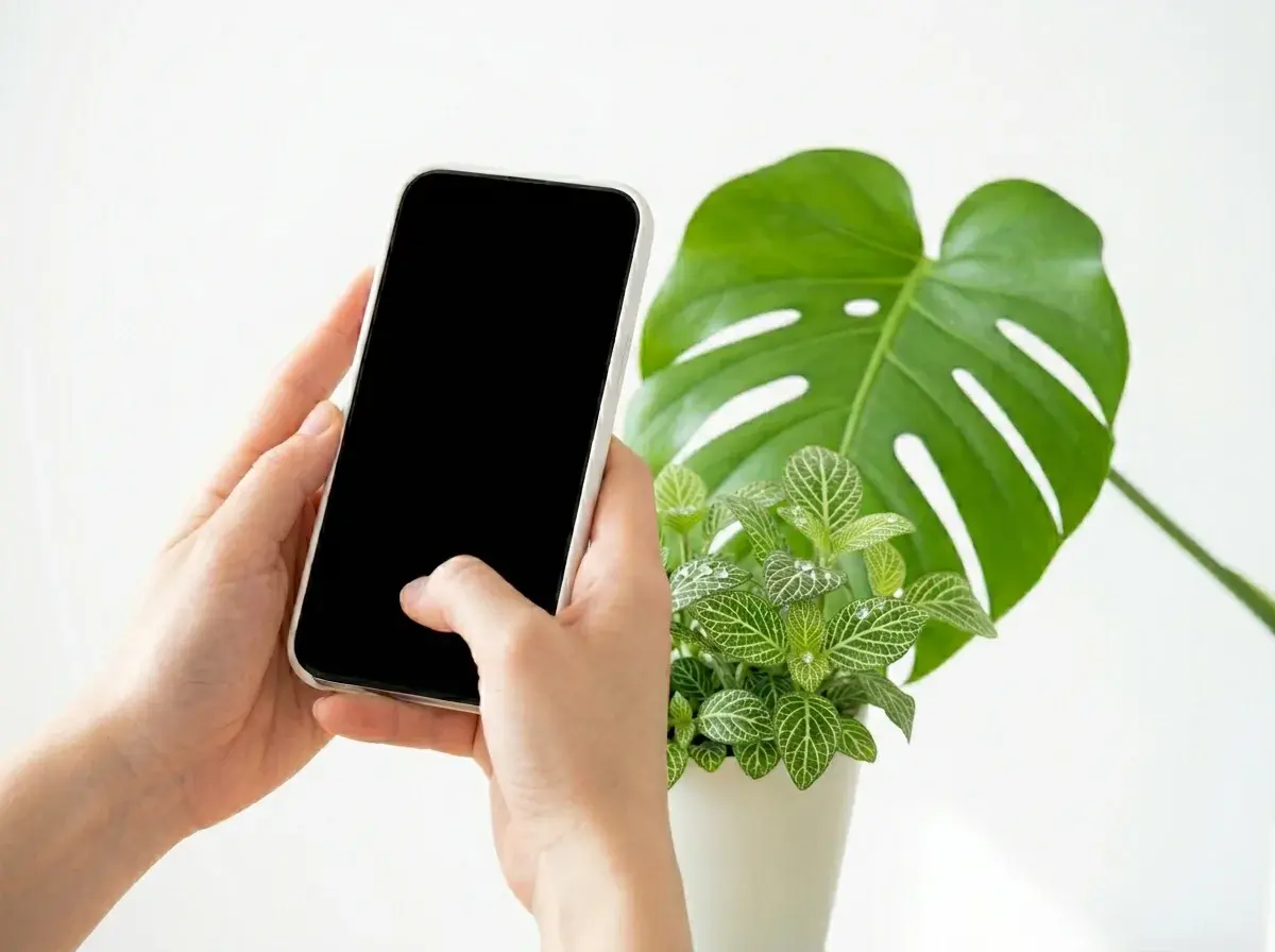 Taking a photo of a plant leaf with a smartphone
