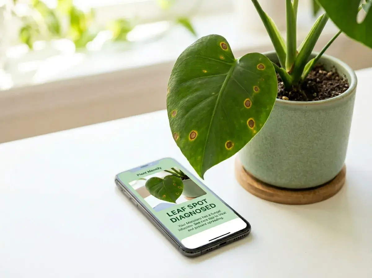 Plant disease diagnosis result on a phone screen