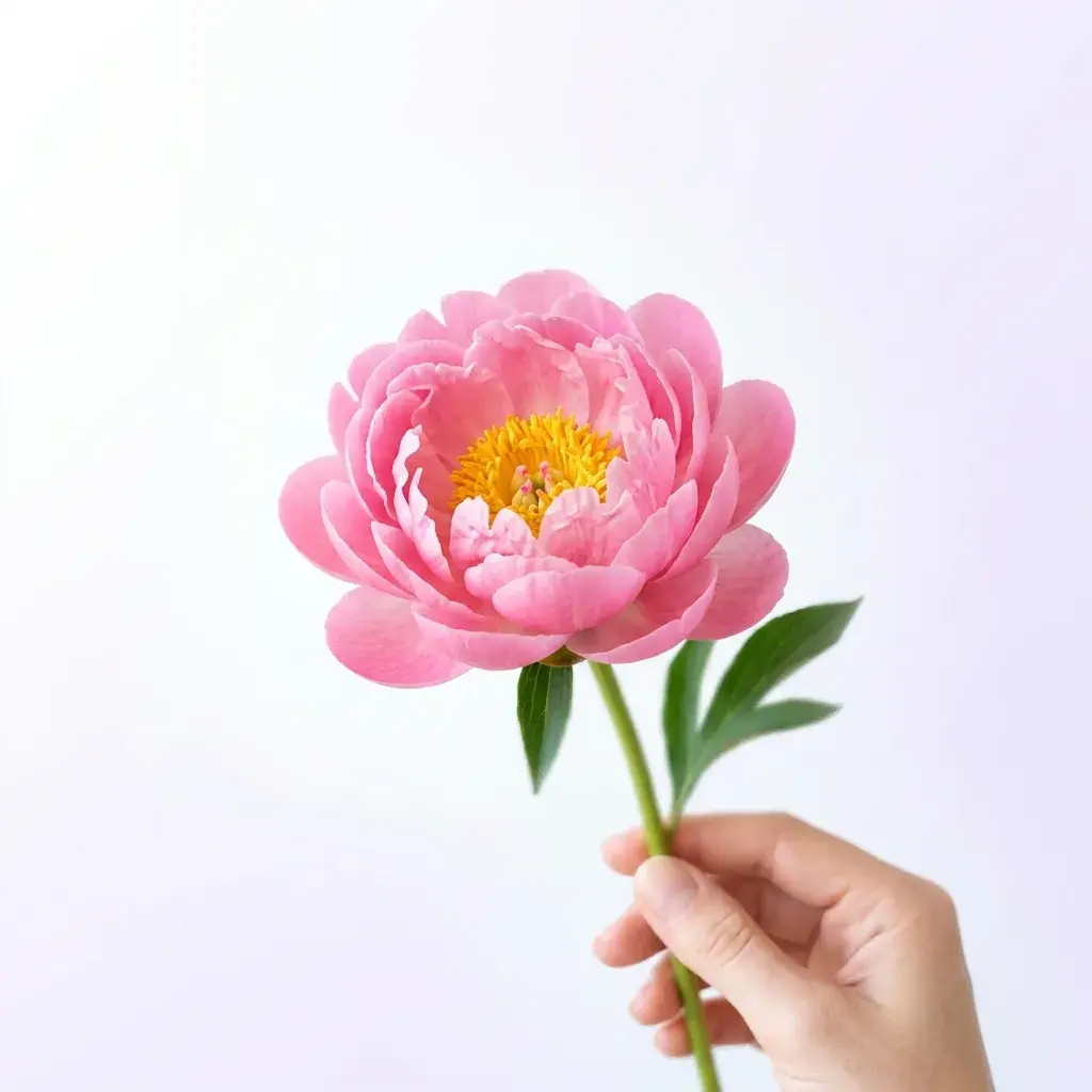 Single pink cut flower in bright natural light
