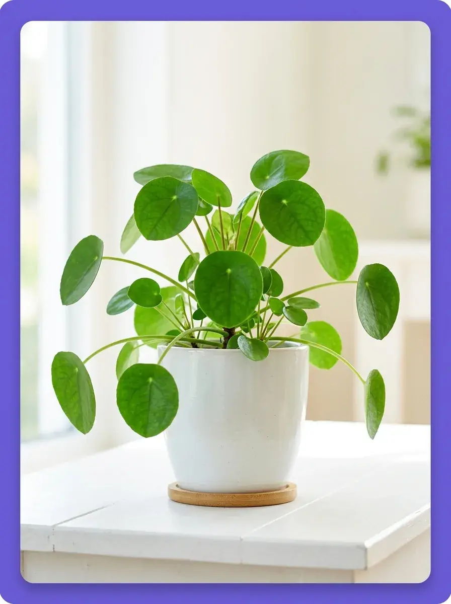 Uma planta saudável em vaso sob luz natural brilhante.
